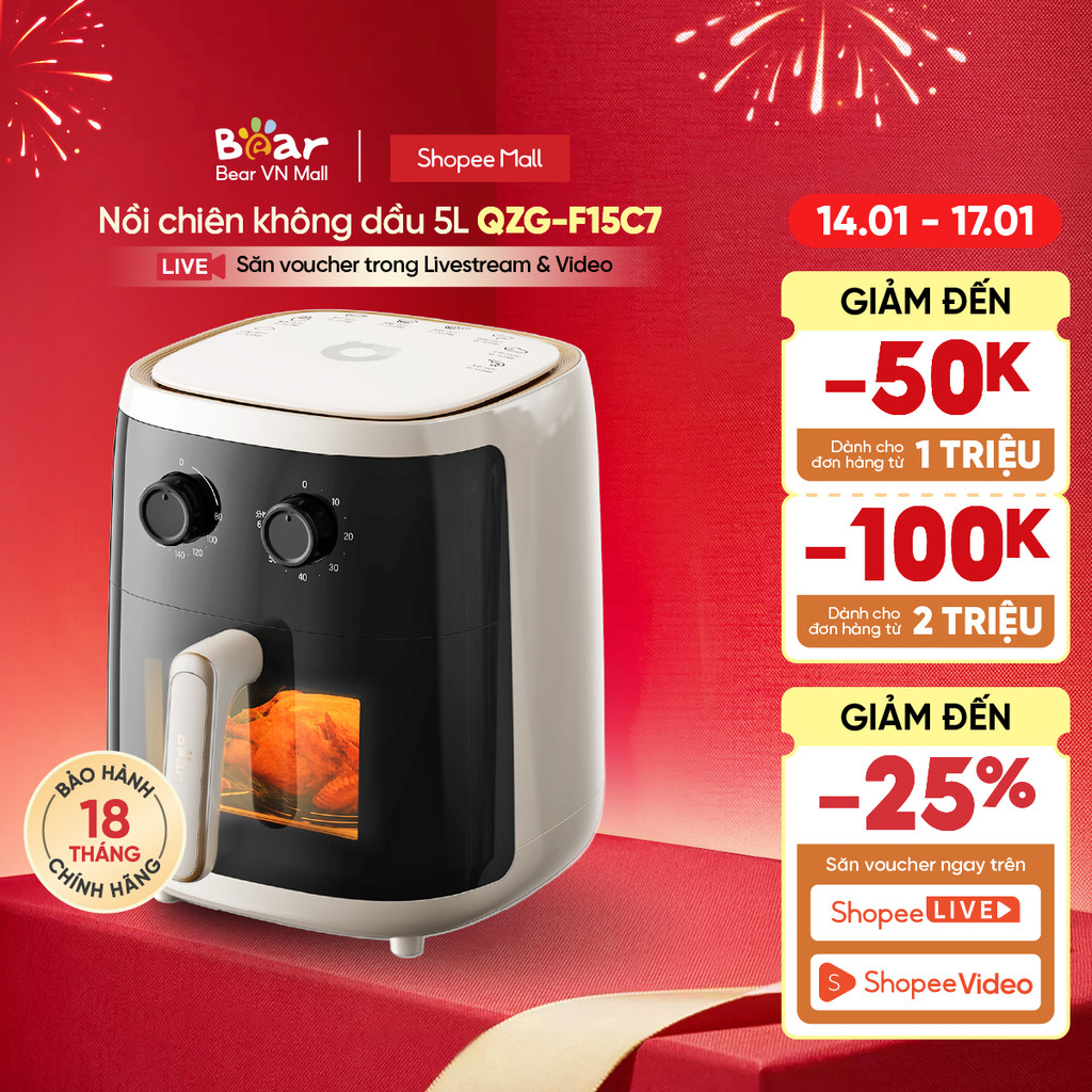 Nồi Chiên Không Dầu 5L Bear QZG-F15C7 - Hàng Chính Hãng