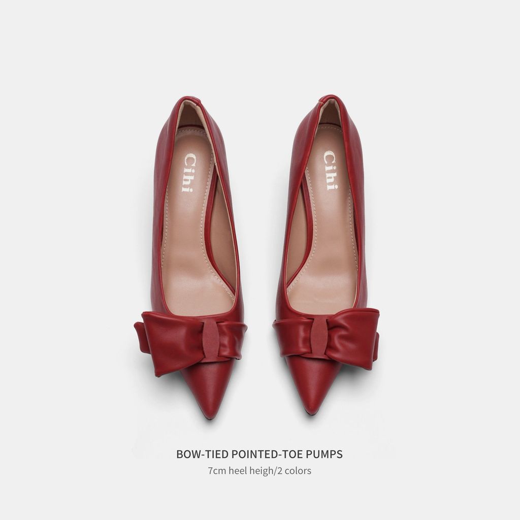 Zhizufang Cihi Giày Nữ Thiết Kế Phong Cách Mũi Nhọn Nghệ Thuật Mũi Nhọn Nơ Pháp Thanh Lịch Stiletto 