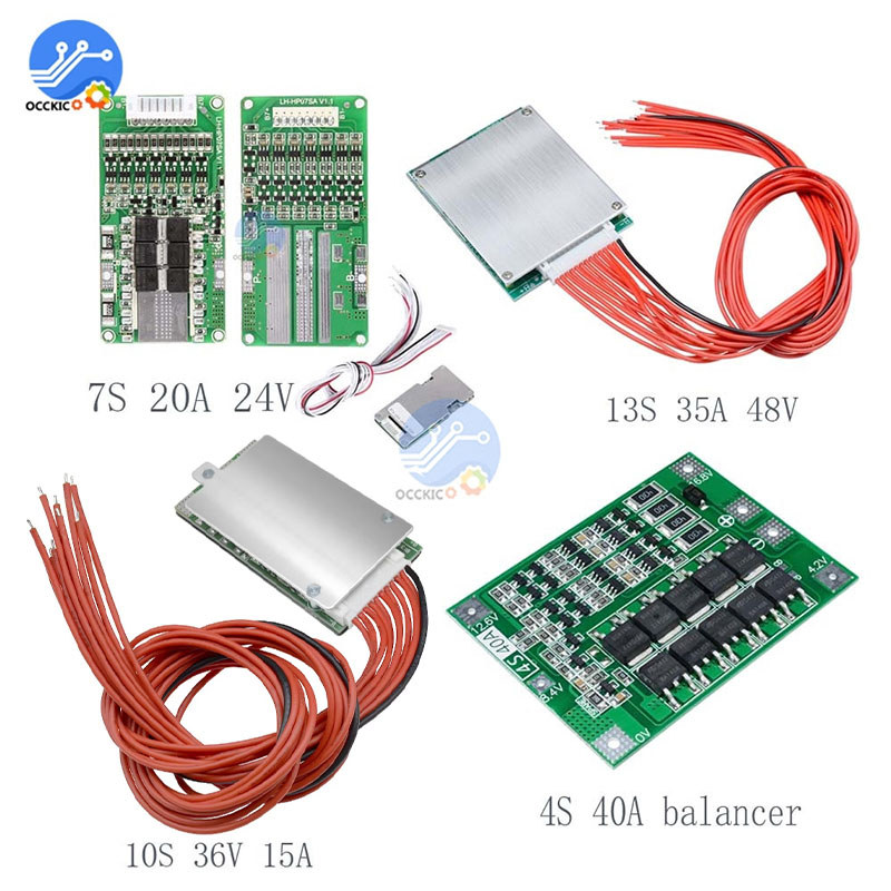 BMS 4S 40A / 7S 20A 24V / 10S 36V 15A / 13S 35A 48V 18650 Bảng cân bằng bảo vệ pin Lithium Bộ sạc dự