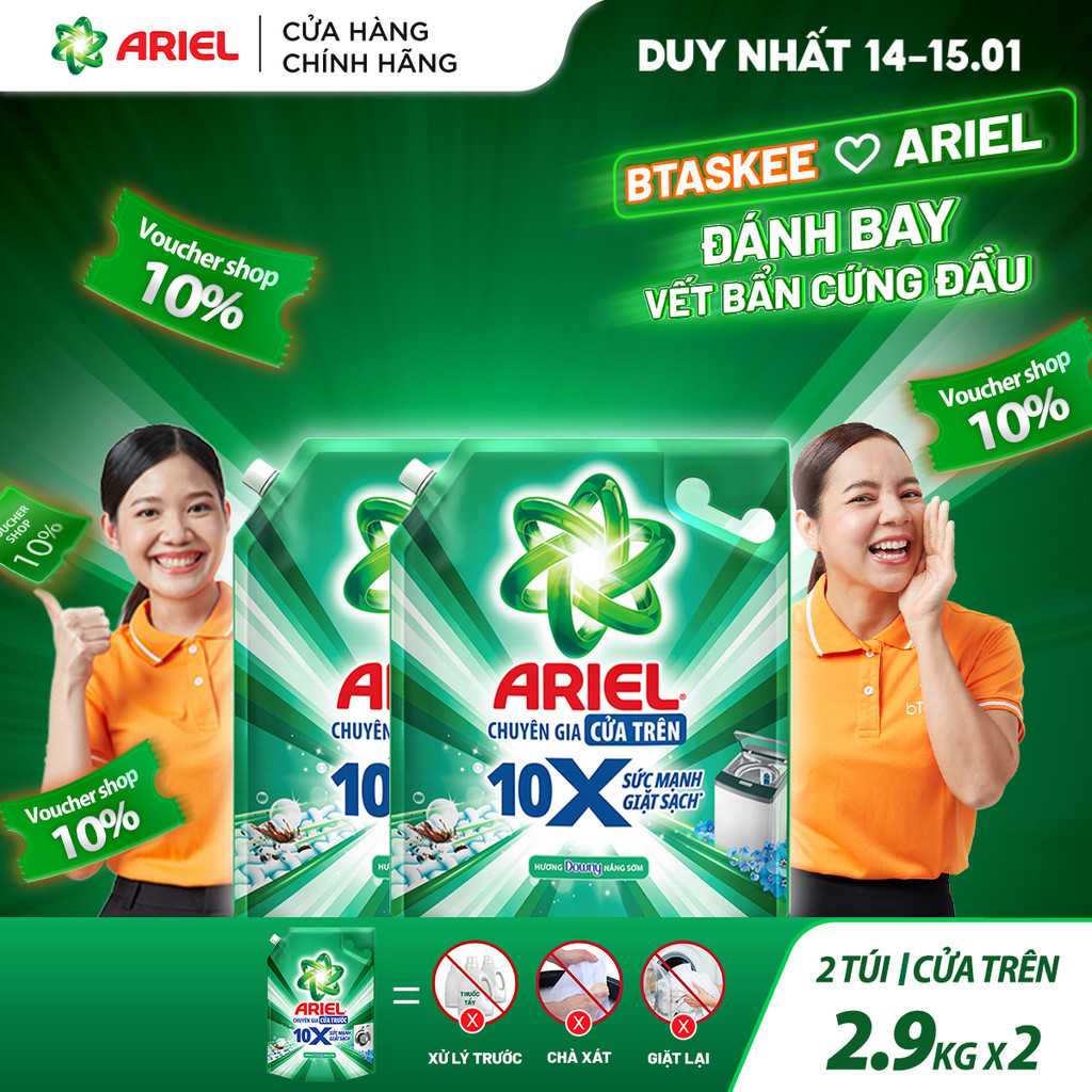 [Ariel x Btaskee] Combo 2 Nước Giặt Cửa Trên ARIEL 10X Giặt Sạch 2.9KG