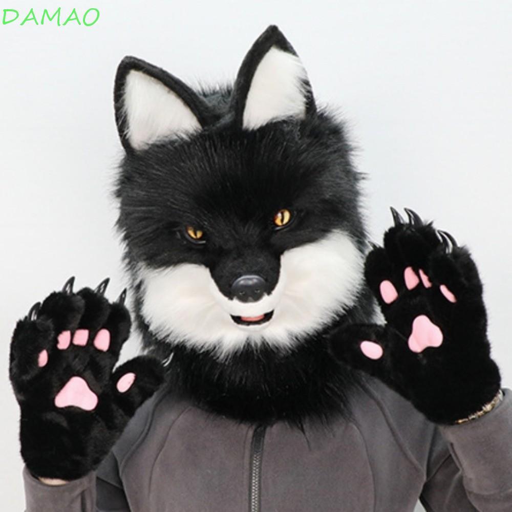 DAMAO Cosplay Găng Tay Trang Phục, Sói Con Hoạt Hình Sang Trọng Mèo Paw Găng Tay, Kawaii Lông Làm Dà
