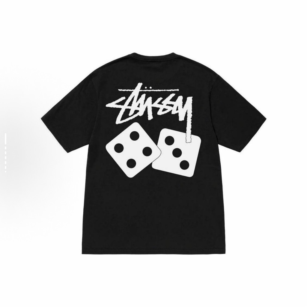 Áo thun nam nữ Stussy phong cách đen trắng, tay ngắn, kèm xúc xắc rời - Perfect cho dạo phố