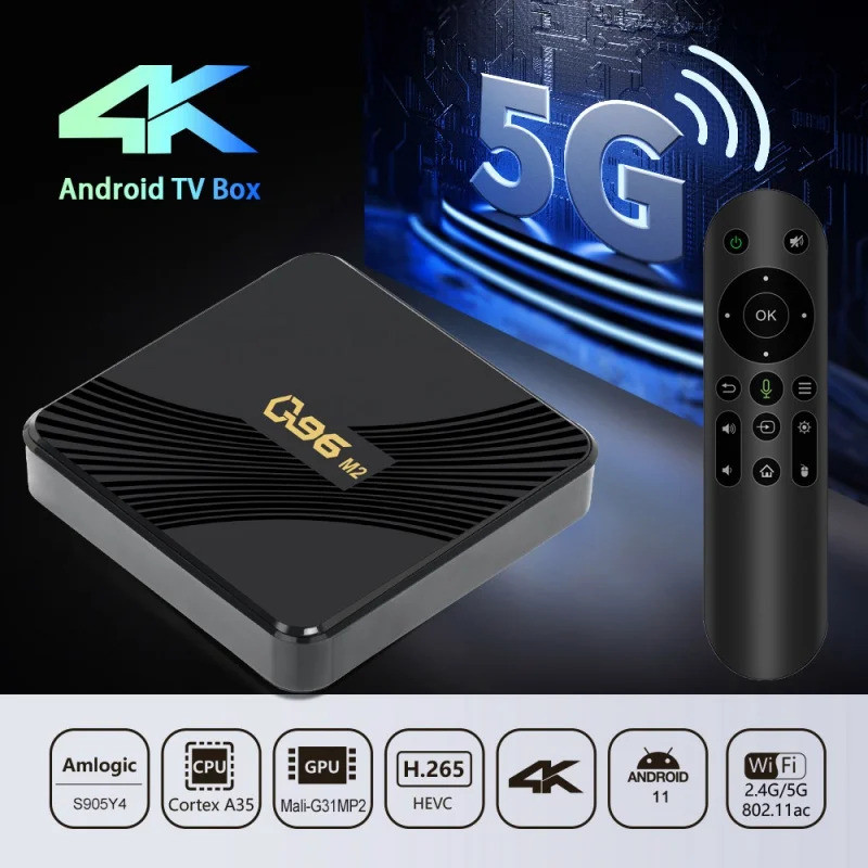 Q96 M2 Smart Tv Box Android 11 Amlogic S905 Y4 Quad Core 4G / 5G WiFi Điều khiển bằng giọng nói HDR1