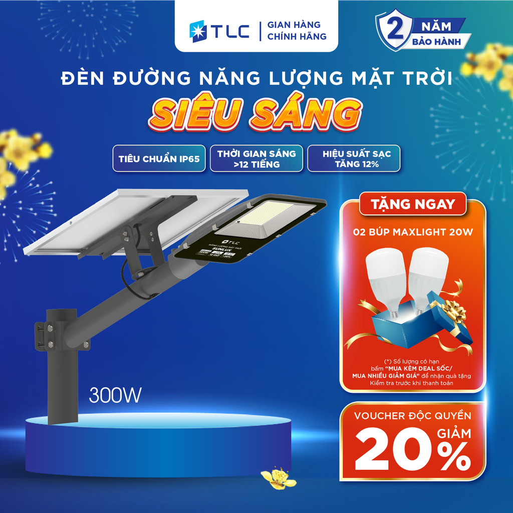 Đèn Đường Năng Lượng Mặt Trời Rời Thể SUNLUX TLC LIGHTING Công suất 300W