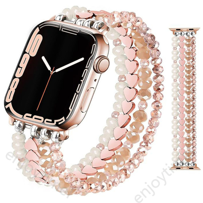 Dây đeo đồng hồ hạt tương thích với Apple Watch 38/40/41/42/44/45mm, co giãn đàn hồi cho Apple Watch