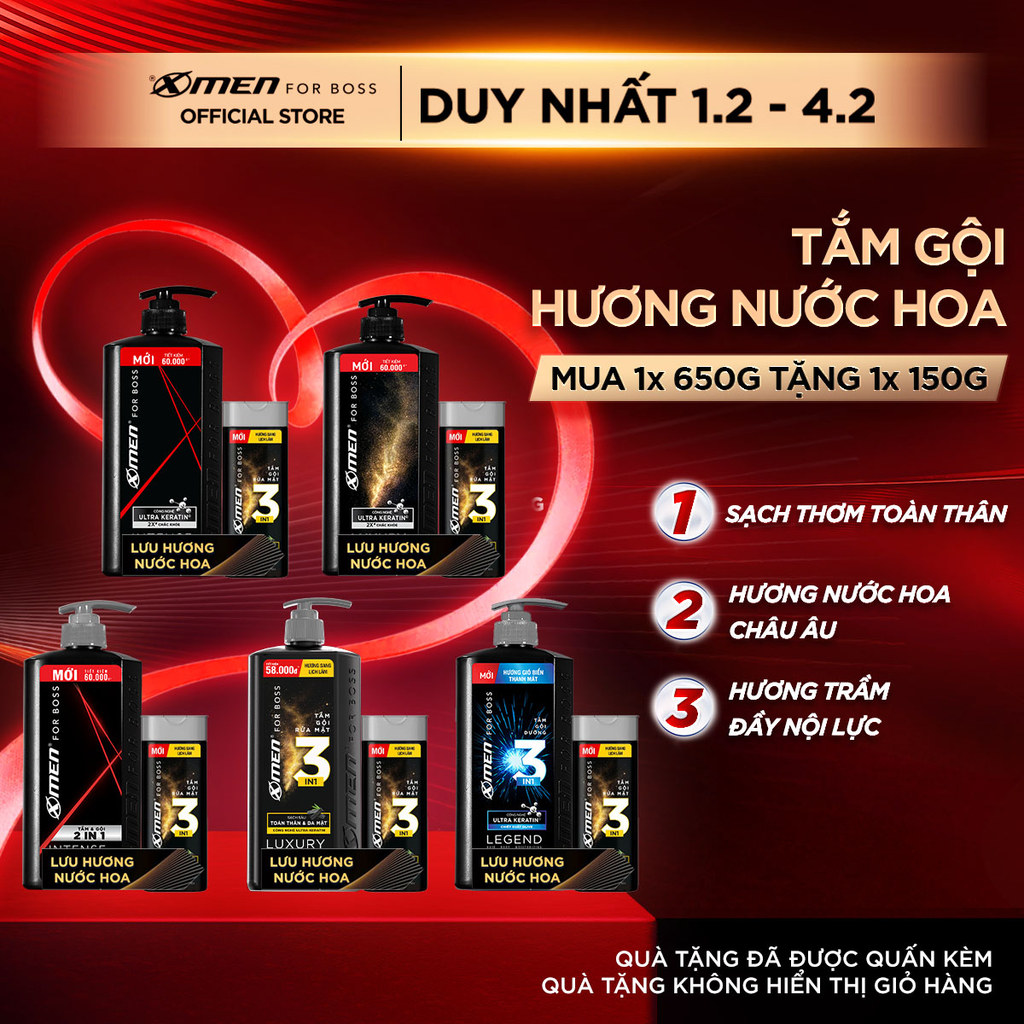 Combo Dầu gội / Tắm Gội Cho Nam Xmen for Boss 630g và Tắm Gội Luxury 150g - Hương Nước Hoa Châu Âu L