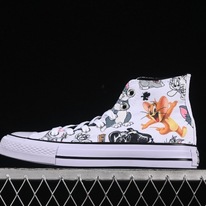 All Star Cat and Mouse Theme High-Top Casual Sneaker Cream White