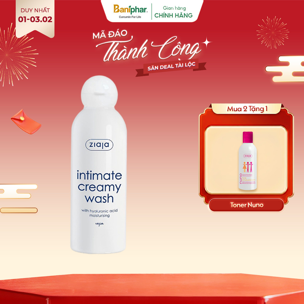 Dung dịch vệ sinh phụ nữ Intimate Ziaja bổ sung Hyaluronic dưỡng ẩm dịu nhẹ, khử mùi hôi, ổn định độ