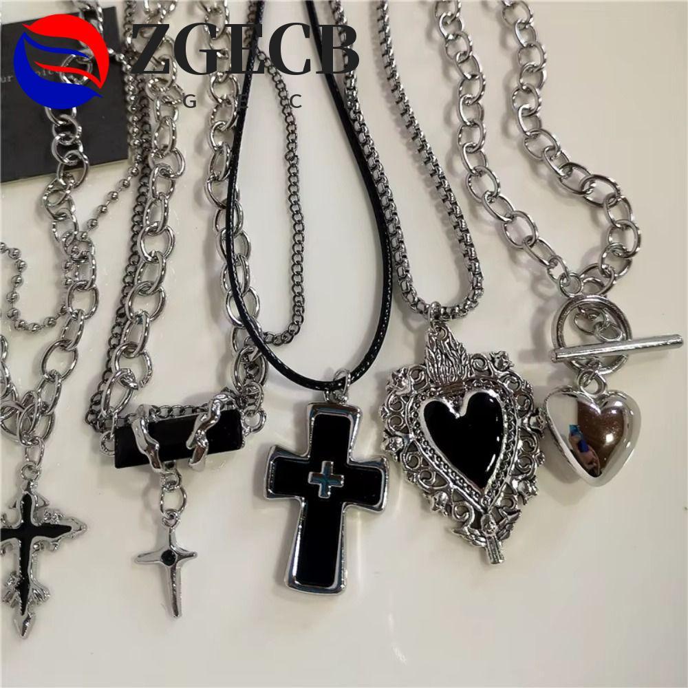 Vòng cổpunk rock thời trang với mặt dây chuyền gothic hình trái tim đen, phù hợp style vintage 90s Y