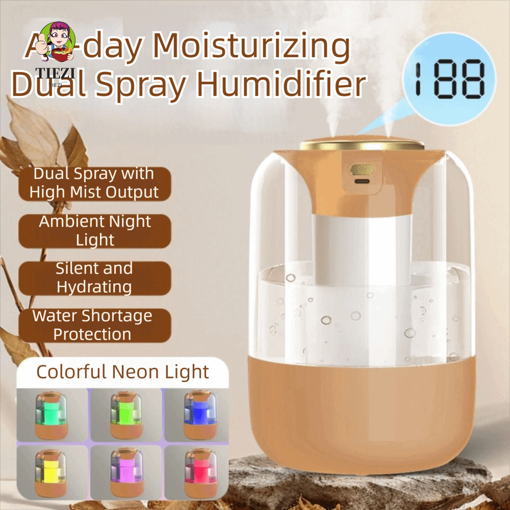 Máy tạo độ ẩm không khí TIEZI, Máy phun sương kép có thể điều chỉnh, Màn hình LCD sáng tạo Máy phun sương LED siêu yên tĩnh Công suất lớn Sử dụng trong nhà