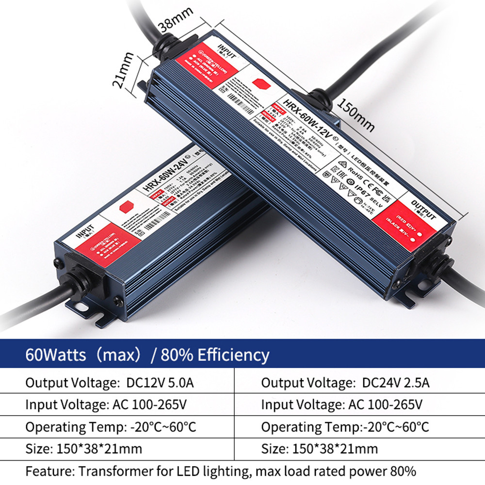 12V 24V LED Power Supply AC To DC Transformer  60W Converter for LED Strip Light Bulb LED Driver