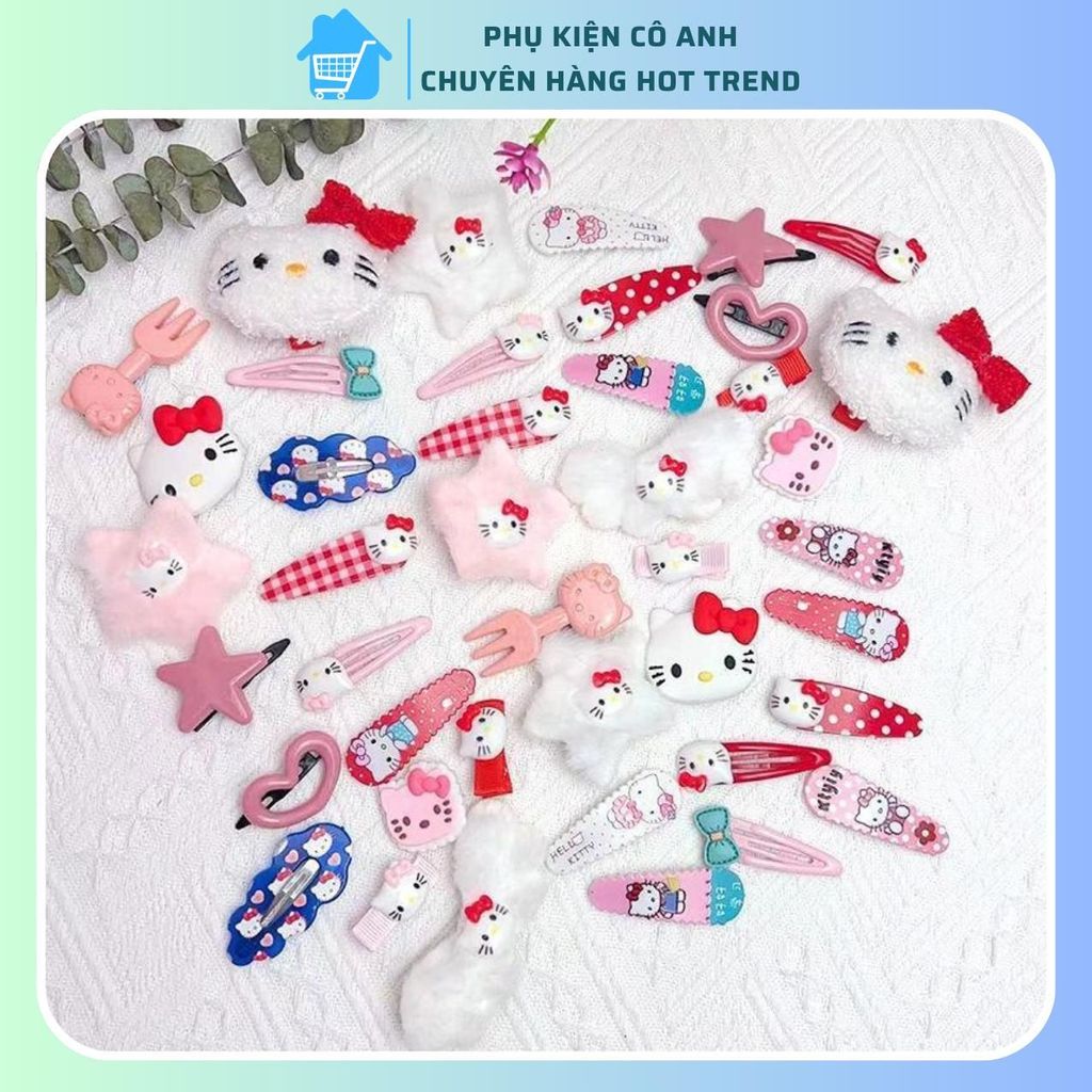 Set 50 kẹp tóc Hello Kitty dễ thương  cho bé gái phong cách Hàn Quốc