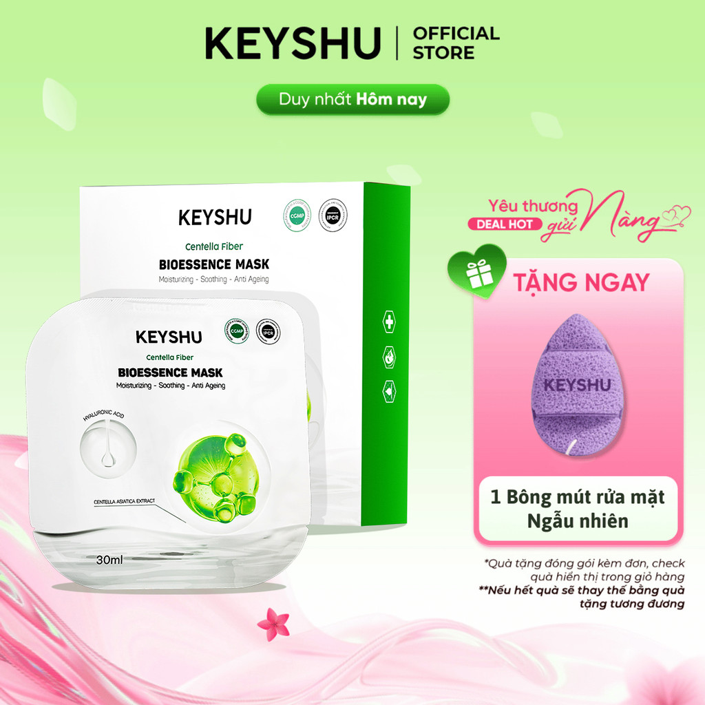 1 Hộp Mặt Nạ Sợi Xơ Rau Má Centella Fiber KEYSHU Dưỡng Ẩm, Hỗ Trợ Ngăn Ngừa Lão Hóa 10 Miếng 30ML