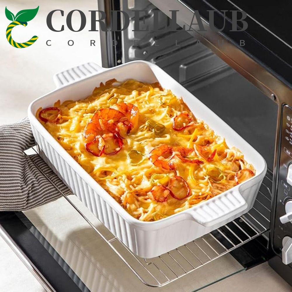 Khay nướng bằng gốm CORDELLAUB, có tay cầm Đĩa nướng làm sâu, Đĩa nướng có họa tiết sọc hình chữ nhậ