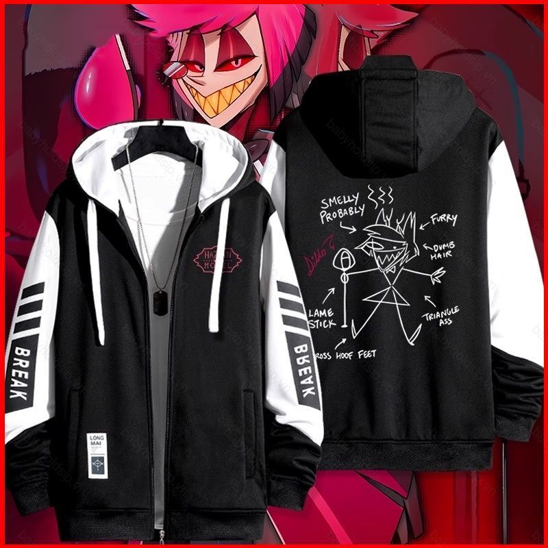 Hoodie Áo Khoác Unisex Hazbin Hotel Alastor với Dây Kéo - SB1