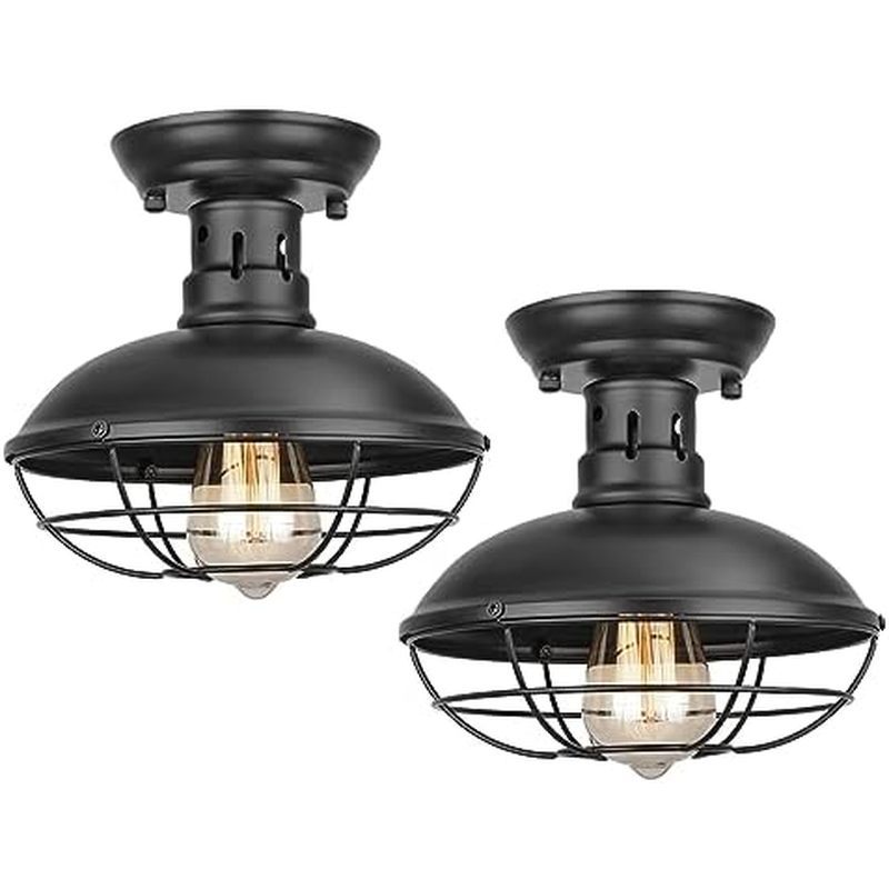 FRIDEKO HOME 3 Gói Flush Mount Đèn trần Công nghiệp Fhouse Đèn trần Đồng mộc mạc Lồng kim loại Flush