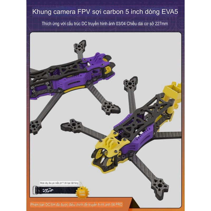 Khung Frame FPV AKING EVA-5 Pro - gắn O3/O4/O4 pro - khung carbon - TPU Mềm - FRAME GIÁ RẺ