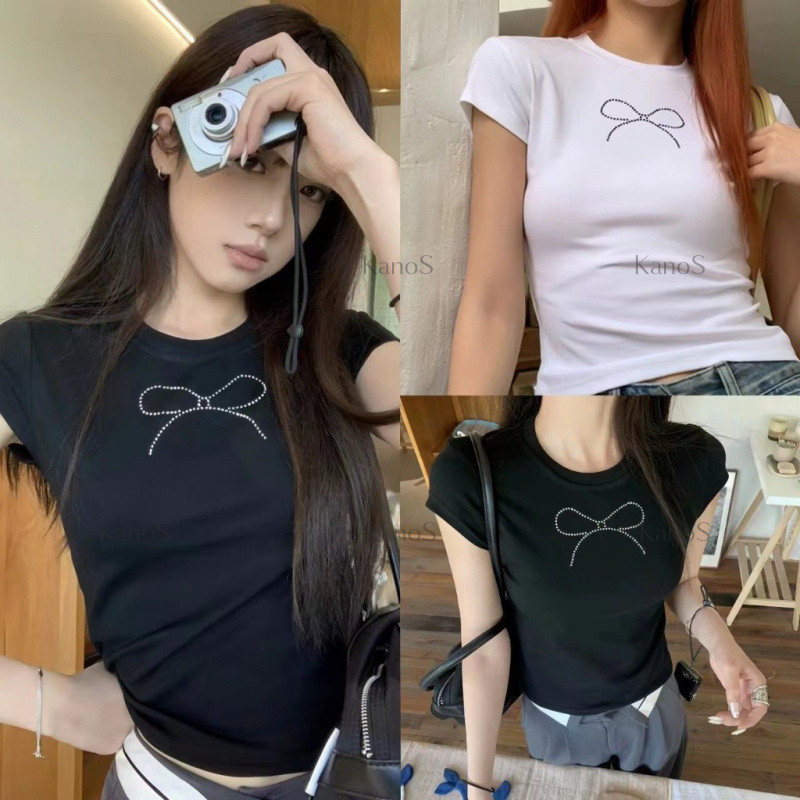 Kanos Shop | Áo croptopbabytee ngắn tay, Họa tiết Y2K cổ tròn