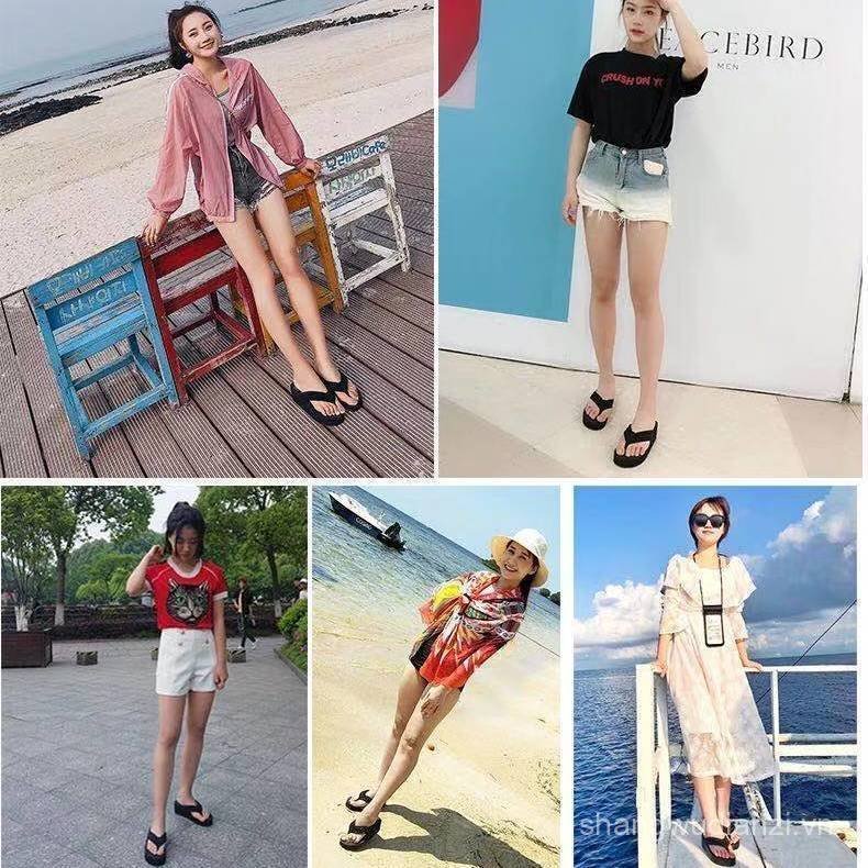 AMH Flip-Flops Nữ Mặc Ngoài Mùa Hè Chống Trơn Trượt Giày Đi Biển Đế Lớn Kích Thước Cao Gót Đế Mềm Dé