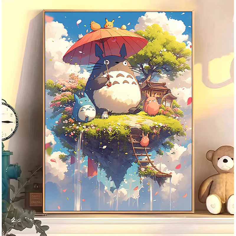 Studio Ghibli Totoro Canvas Nghệ Thuật Treo Tường Không Khung Chống Thấm Nước Đêm Đầy Sao Totoro In 