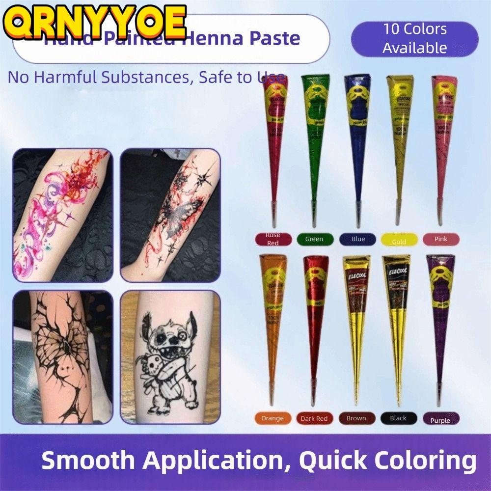 QRNYYOE Henna Tattoo Cream, Black Brown Semi-permanent Henna Paste Cone, Henna Cream Dễ sử dụng Tạm 