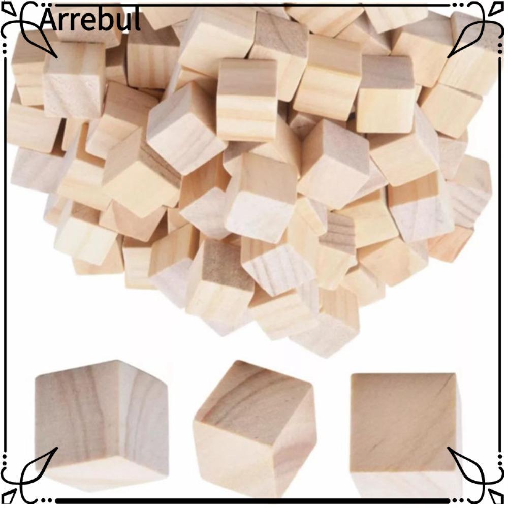 ARREBUL 100 Khối Gỗ, Khối Gỗ Vuông 2cm, Gỗ Chưa Hoàn Thành Màu Gỗ Bề Mặt Mịn Thủ Công Khối Thủ Công
