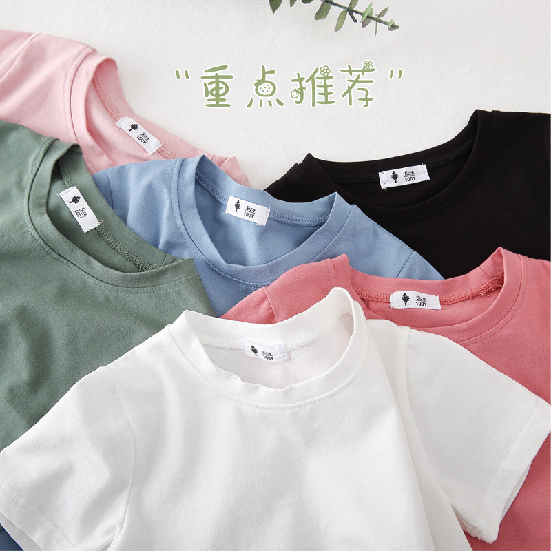Bebe Candy Color t2026 Summer Boy Basic Solid Color Top Girl Baby Áo thun Cotton nửa tay phù hợp