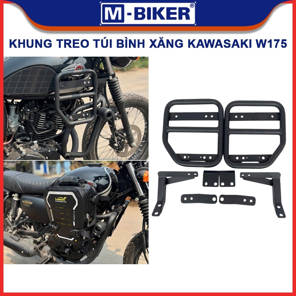 Khung treo túi hông bình xăng W175 gắn cùng với khung chống đổ có gù cho Kawasaki W175