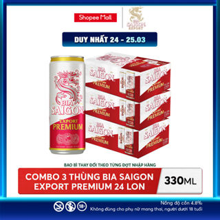 Nồng Độ Cồn 4.8% - Combo 3 Thùng 24 Lon Bia Sài Gòn Export Premium 330ml