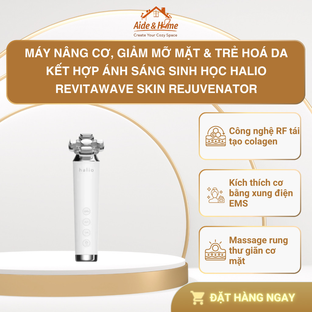 Máy nâng cơ giảm mỡ mặt & trẻ hoá da kết hợp ánh sáng sinh học Halio RevitaWave Skin Rejuvenator