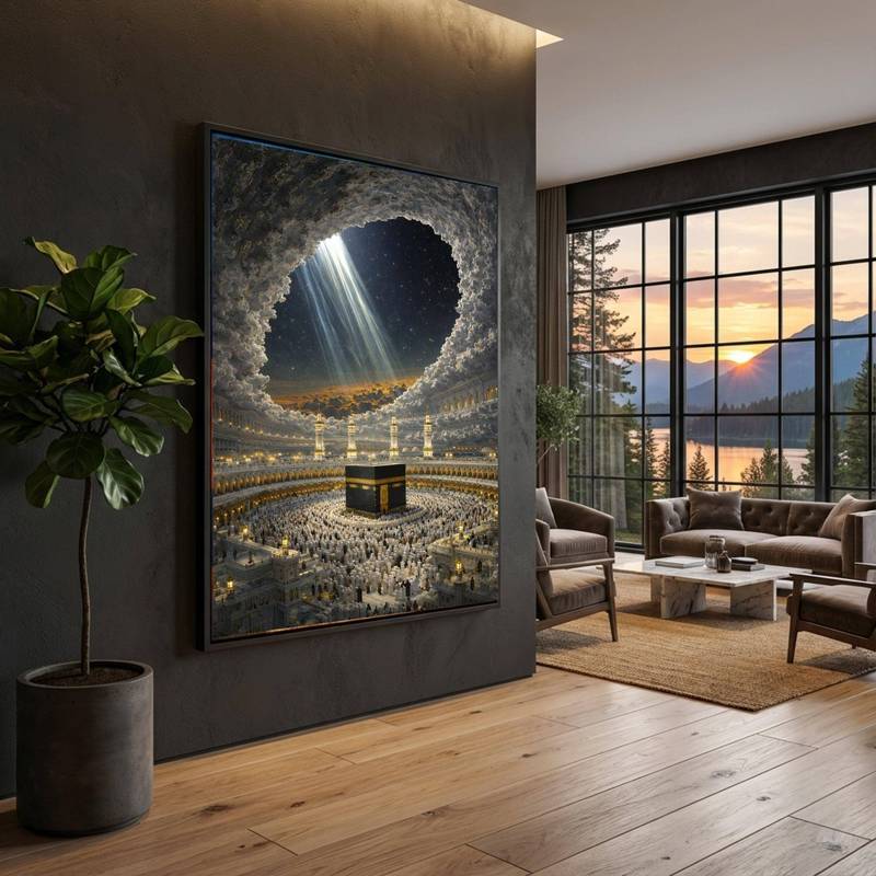 Nghệ thuật treo tường vải Kaaba thiêng liêng | Áp phích hành hương Mecca Hồi giáo Trang trí nhà cửa 