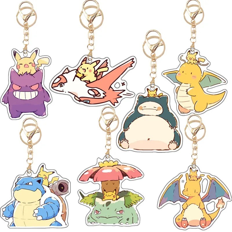 Móc khóa Pokemon Acrylic Mica Pikachu Gengar Charizard Dragonite Lugia Snorlax phụ kiện anime trang 