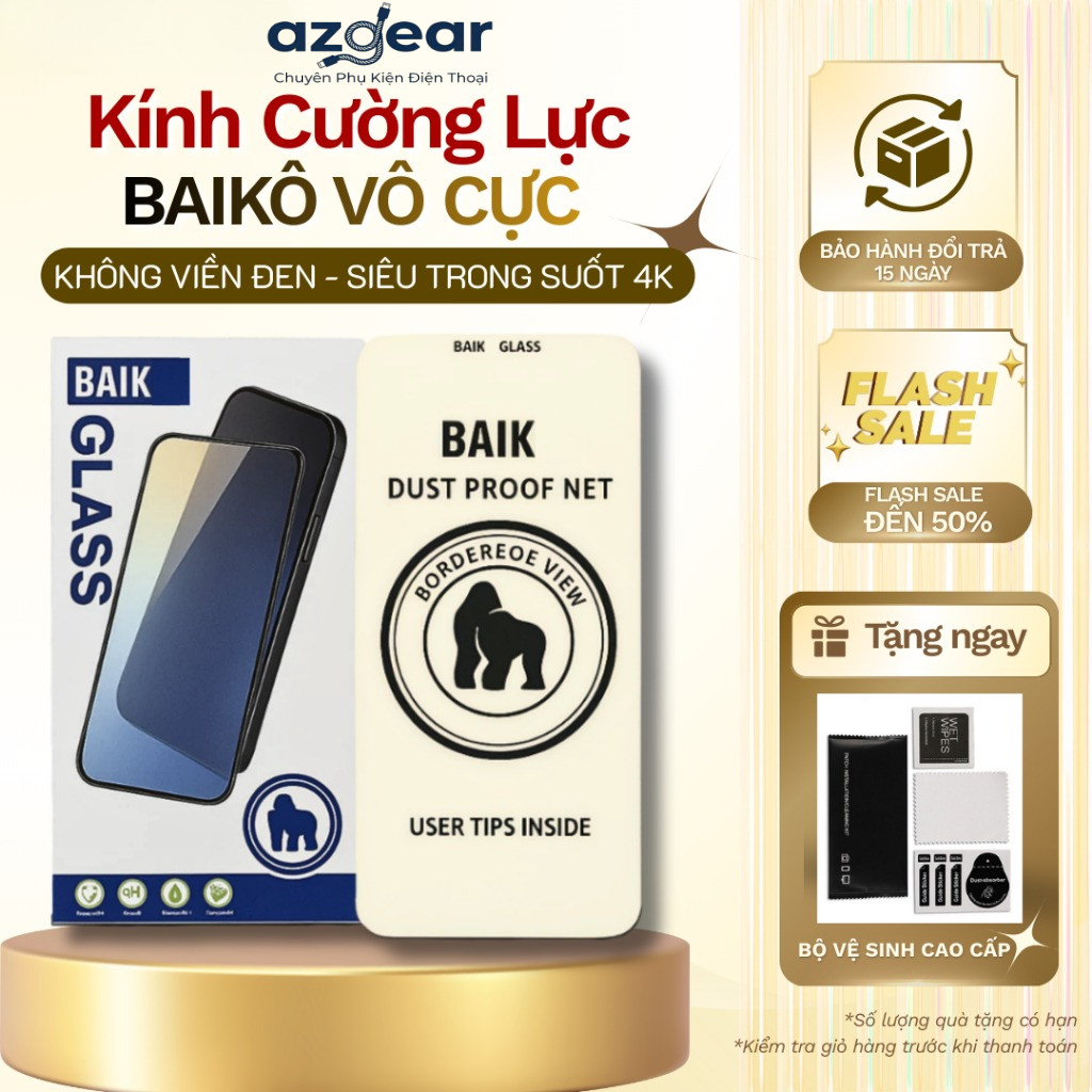 [COMBO 3 TẶNG ỐP+MÈO]Kính cường lực BAIKÔ trong suốt không viền đen full màn siêu Xịn cho ip 11 thườ