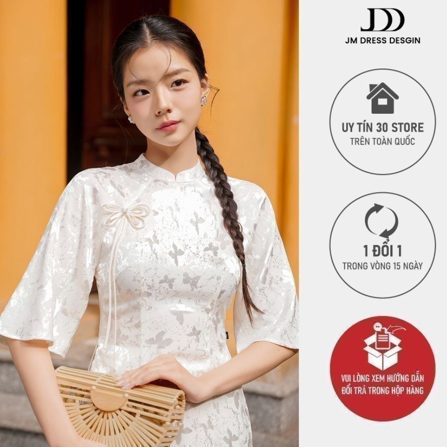 Áo dài Lục Khuê - Áo dài ôm tay A chất lụa 2M10.2409BF, áo dài cách tân thiết kế bởi JM Dress Design