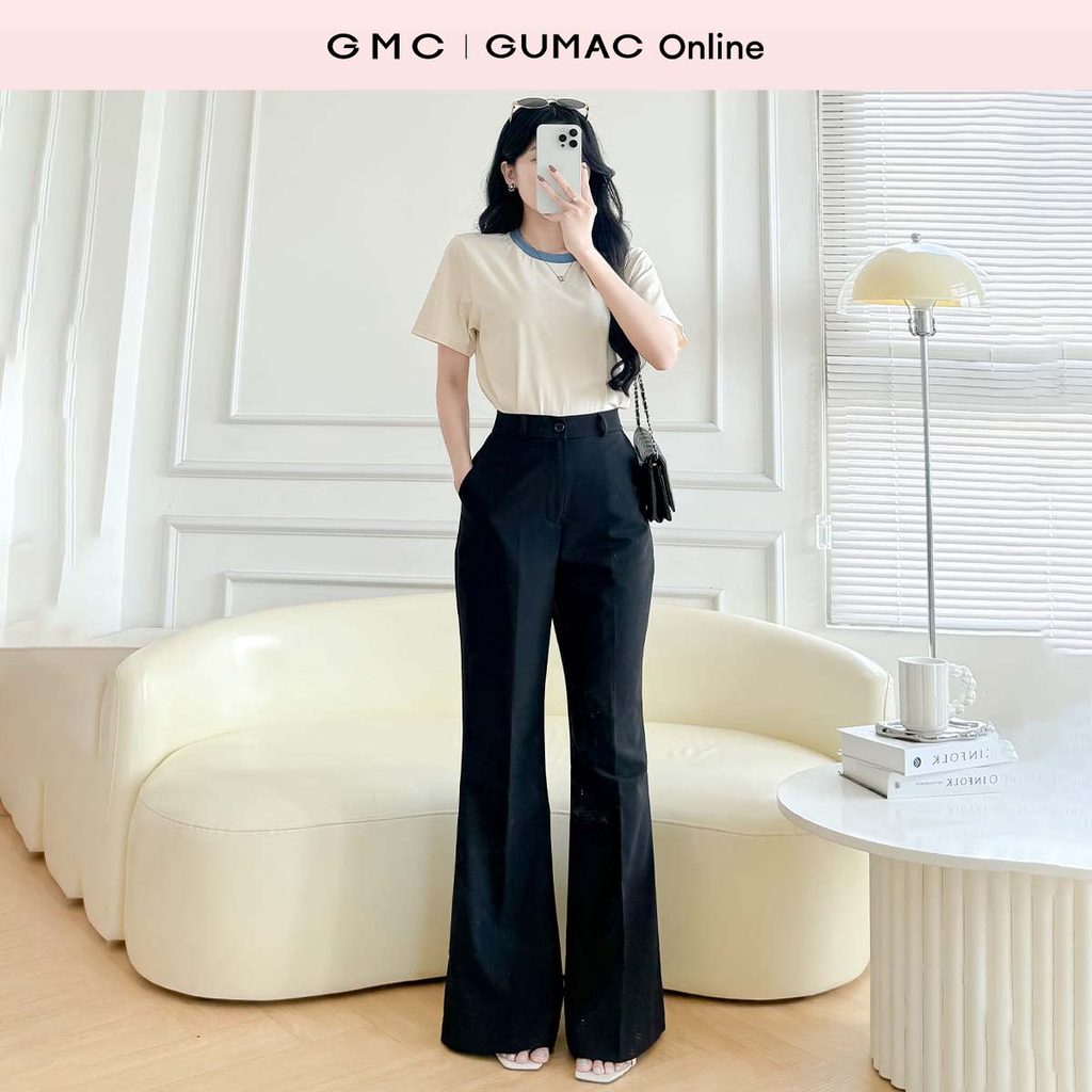 Quần tây nữ dáng ống loe kiểu phối đỉa thời trang GUMAC QF09013