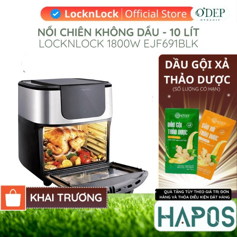 Lò nướng không khí 10 lít LocknLock Chính hãng Air Oven, Nhiều phụ kiện nấu nướng - Màu đen EJF691 -
