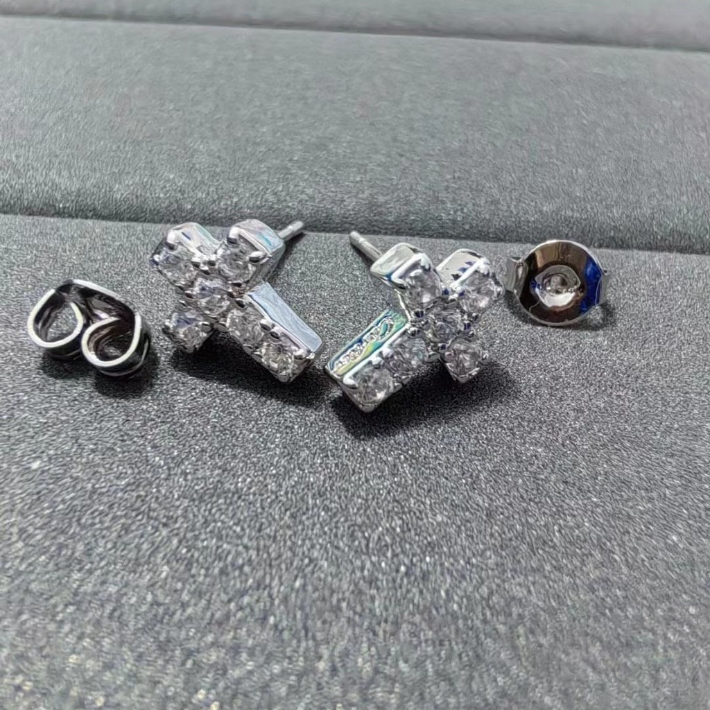 Spot Goods#Kajia New Cross Earrings for Men Trendy Studs Micro Pave Diamond Hip Hop Style High-end E