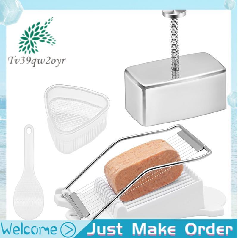 Bộ khuôn Onigiri Khuôn Musubi bằng thép không gỉ có máy thái lát và khuôn cơm hình tam giác và thìa 