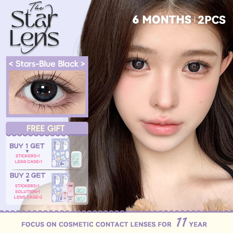 Kính áp tròng Starlens, 2 chiếc 6 tháng, lens mềm, màu xanh, DIA 14.2-14.5mm, có độ (0-8), contact l