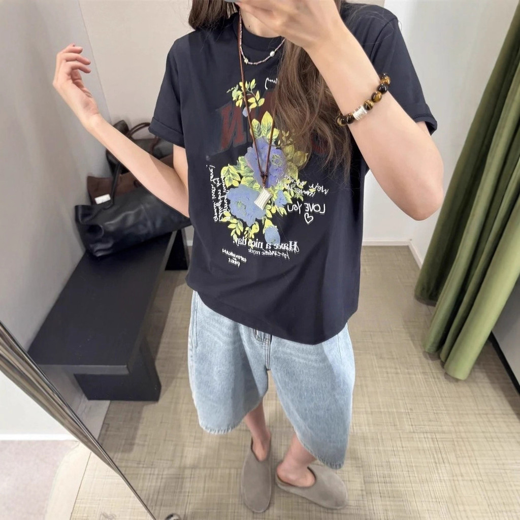 GANNI Blogger's Same Style Autumn New Designer Puppy Letter Print Embroidered Round Neck Pure Cotton