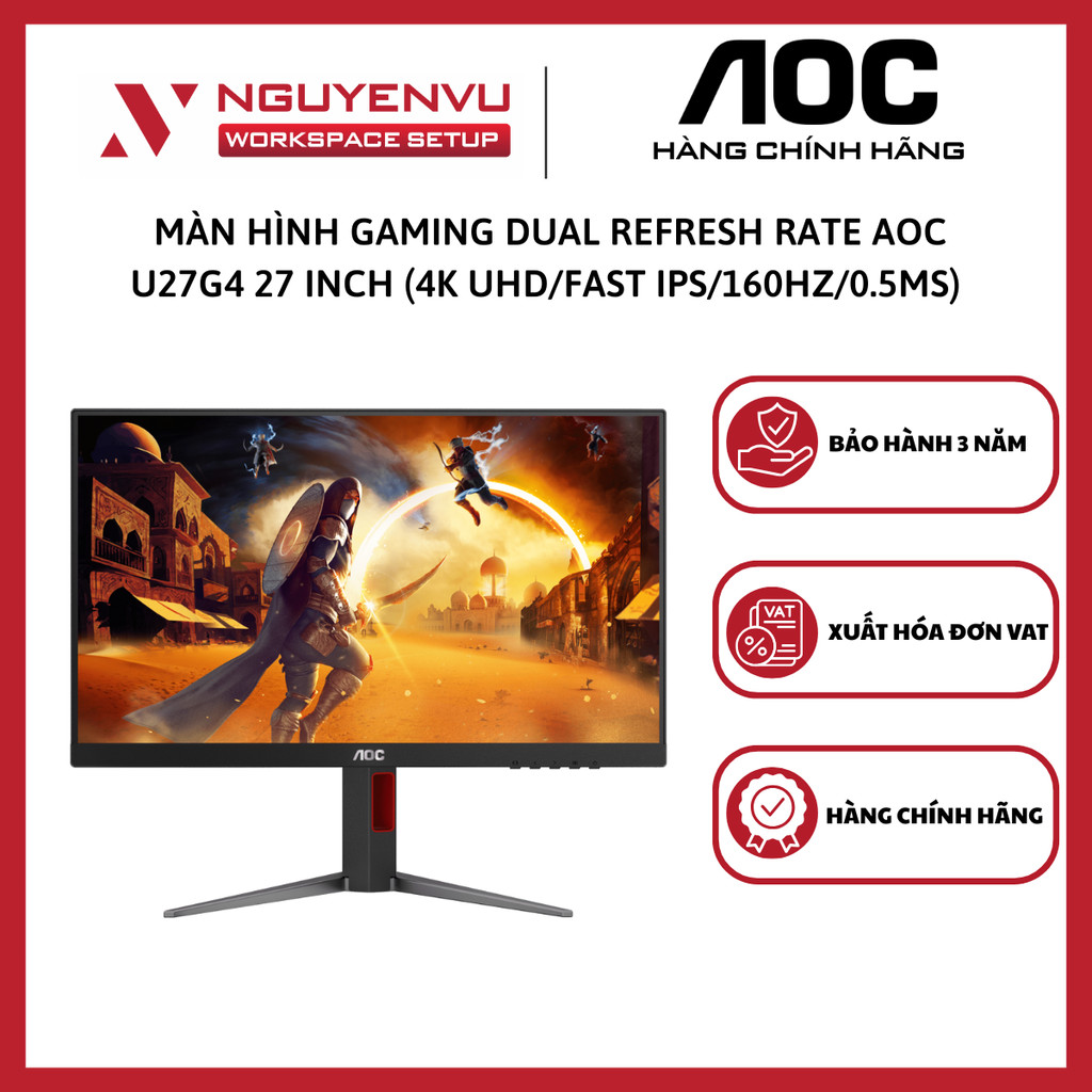 Màn hình Gaming Dual Refresh Rate AOC U27G4 27 inch (4K UHD/Fast IPS/160hz/0.5ms) / (FHD/320Hz/0.3ms