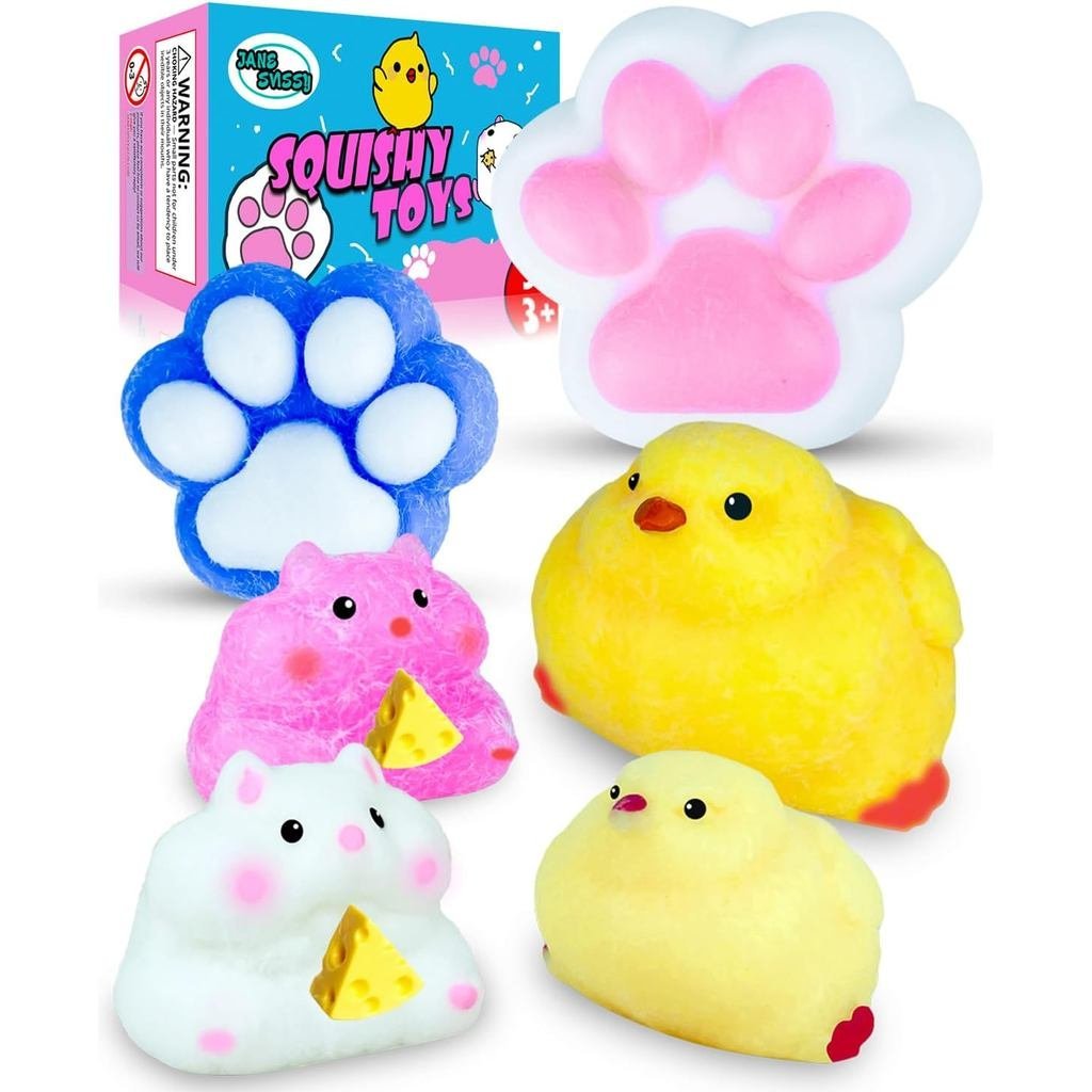 Gói Squishy Taba, Bộ Đồ Chơi Fufu Bao Gồm 1 Chân Mèo Taba Lớn & Gà Con, 1 Chân Gà Con & Mèo, 2 Hamst