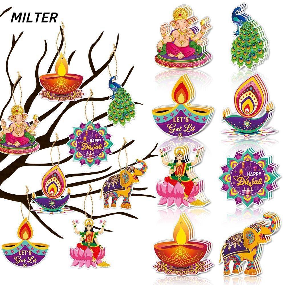 MILTER Diwali Cửa Treo Mặt Dây, Happy Diwali DIY Diwali Treo Trang Trí, Giấy Thời Trang Trang Trang 