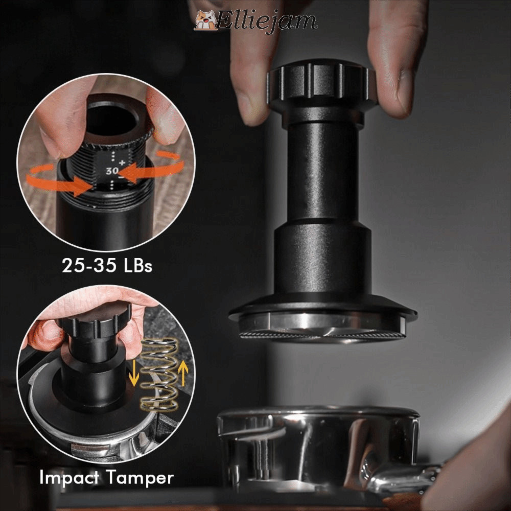 ELLIEJAM Coffee Impact Tamper, Tamper cà phê có thể điều chỉnh lò xo bằng thép không gỉ, Đế gợn 58,3