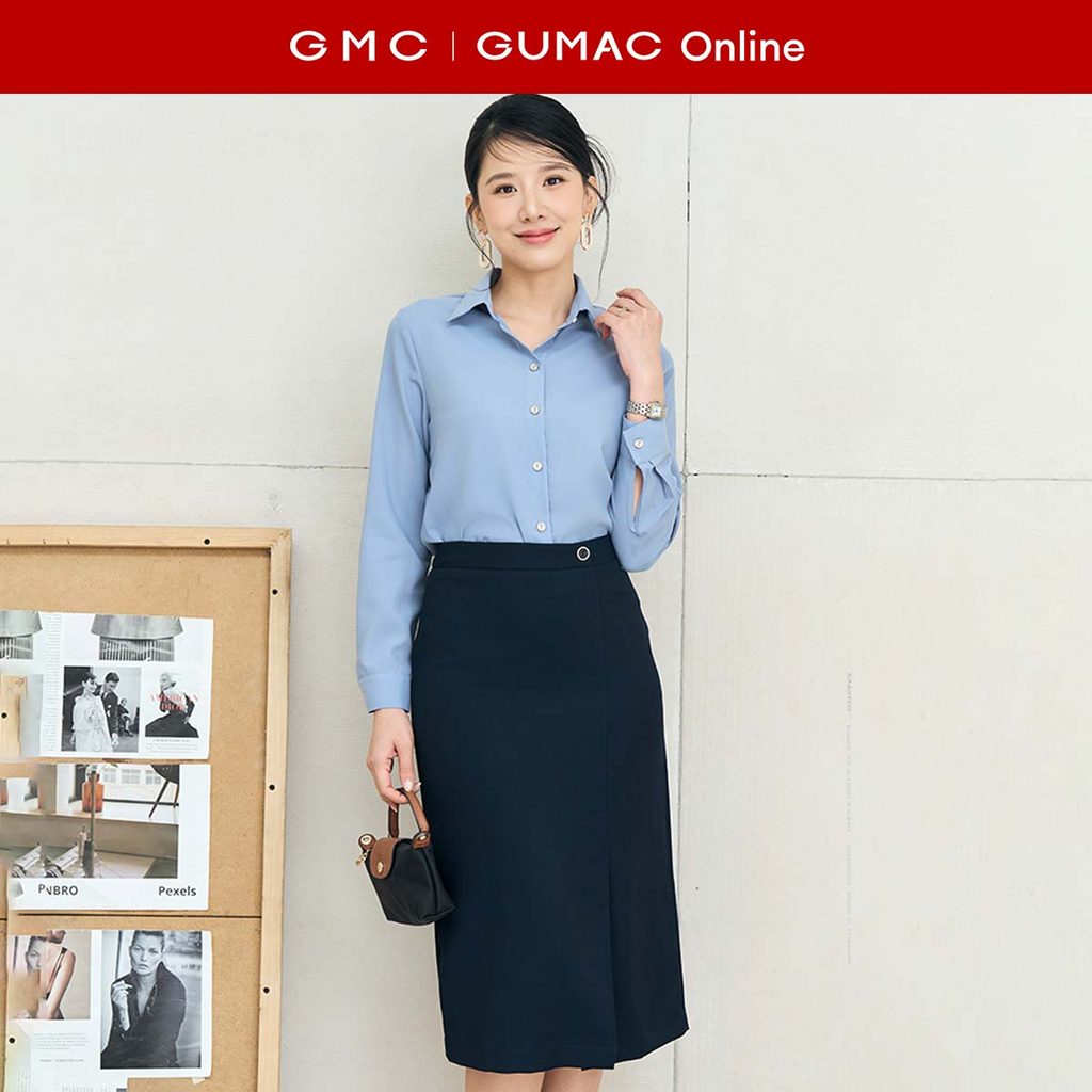 [MUA 2 GIẢM 25K] Chân váy nữ công sở bút chì suông đính nút xẻ đắp trước thanh lịch thời trang GUMAC