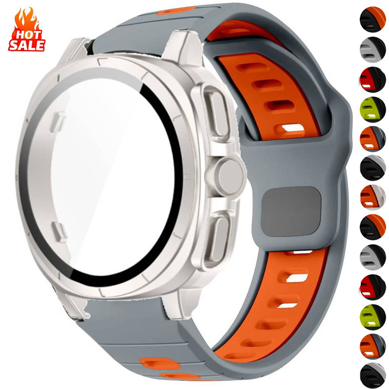 Vỏ kính cường lực + Dây đeo silicon cho Samsung Galaxy Watch 7 44mm 40mm Dây đeo đồng hồ thể thao Co