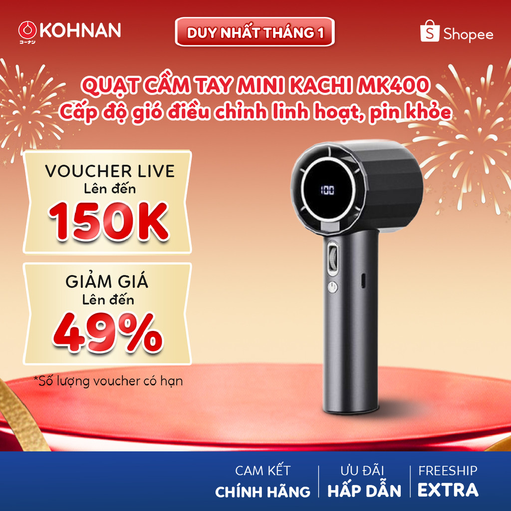 Quạt cầm tay mini KACHI MK400 nhiều cấp độ gió điều chỉnh linh hoạt, pin khỏe từ 3H - 12H
