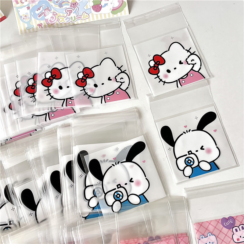 SET 100 TÚI BÓNG KÍNH STICKER NIÊM PHONG GẤU THỎ SIZE 7x7cm Túi Nhựa Bóng Kính Đựng Bánh Kẹo In Họa