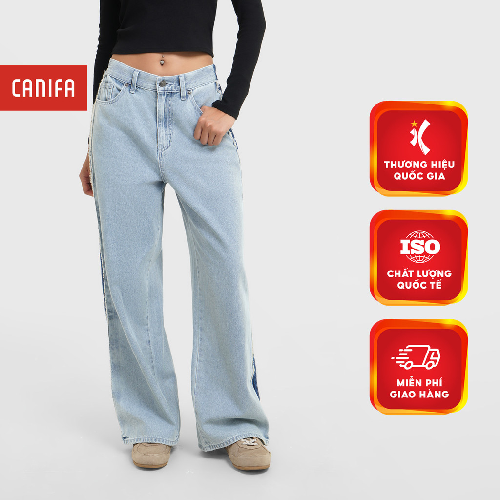 Quần jeans nữ CANIFA ống rộng dáng suông phối line 6BJ25C004
