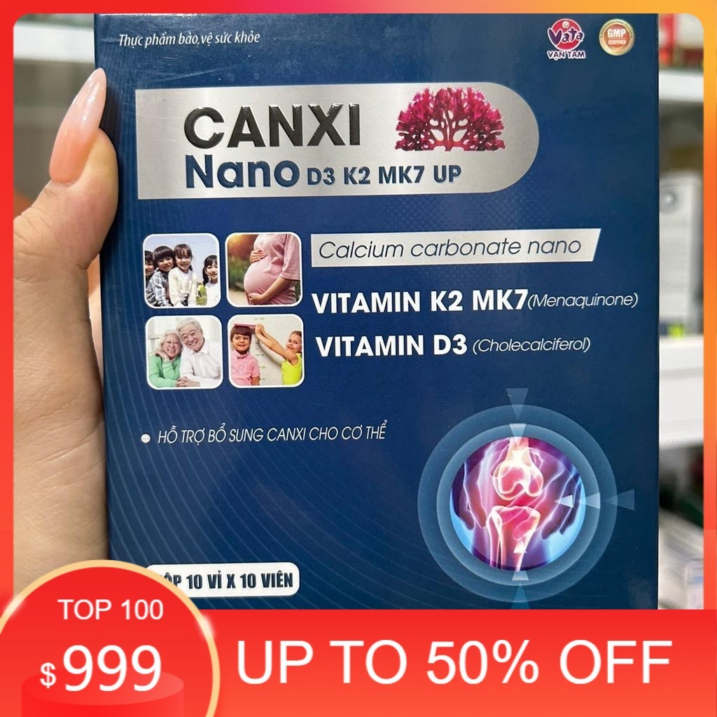 COMBO 03  HỘP Viên uống bổ sung calci cho cả gia đình - Canxi nano D3, K2 MK7 - hộp 100 viên